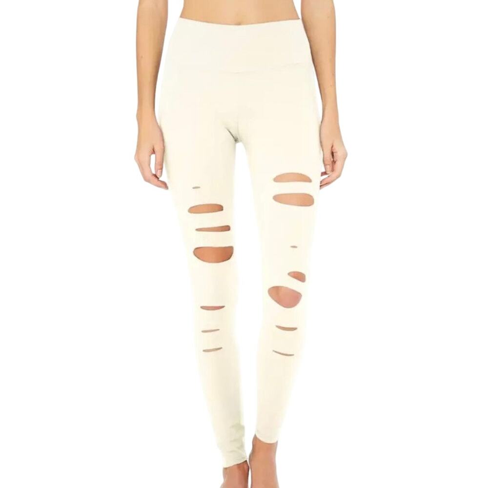 ALO Yoga Ripped Leggings in Off-White Cream
